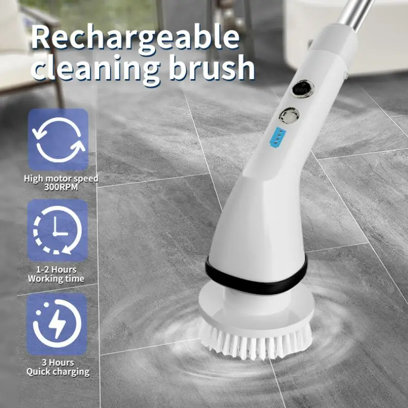 China Wholesale Rechargeable Cordless Electric Spin Scrubber S1 with 6 Replaceable Brush Heads and Adjustable Extension Handle, Power Brush Shower Scrubber for Bathroom, Bathtub, Kitchen, Car, Tile, Wall, Floor