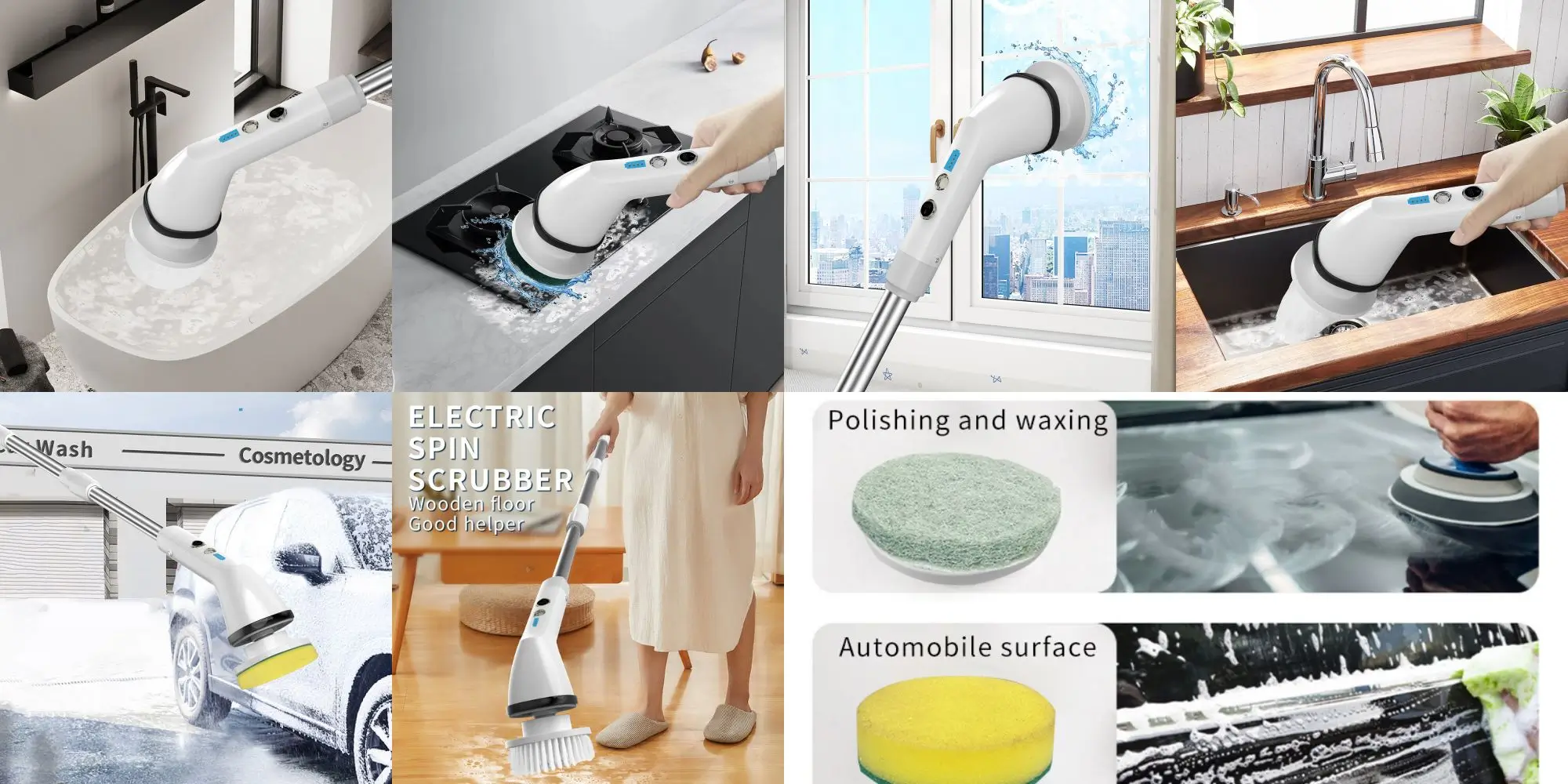 China Wholesale Rechargeable Cordless Electric Spin Scrubber S1 with 6 Replaceable Brush Heads and Adjustable Extension Handle, Power Brush Shower Scrubber for Bathroom, Bathtub, Kitchen, Car, Tile, Wall, Floor - Electric Spin Scrubber - 1