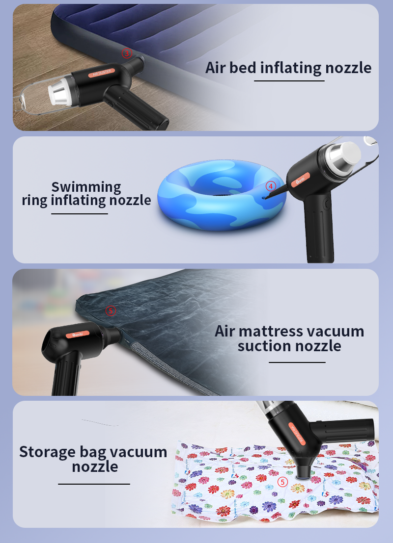 Kinzir VC49 Car Vacuum Portable Cordless, 15000Pa 2 in 1 Vacuum Cleaner&Air Duster, 100W Brushless Motor Handheld Vacuum Cordless with 6000mAh Battery, Multi-Nozzles for Car, Home, Office, Pet - Cordless Vacuum Cleaners - 2