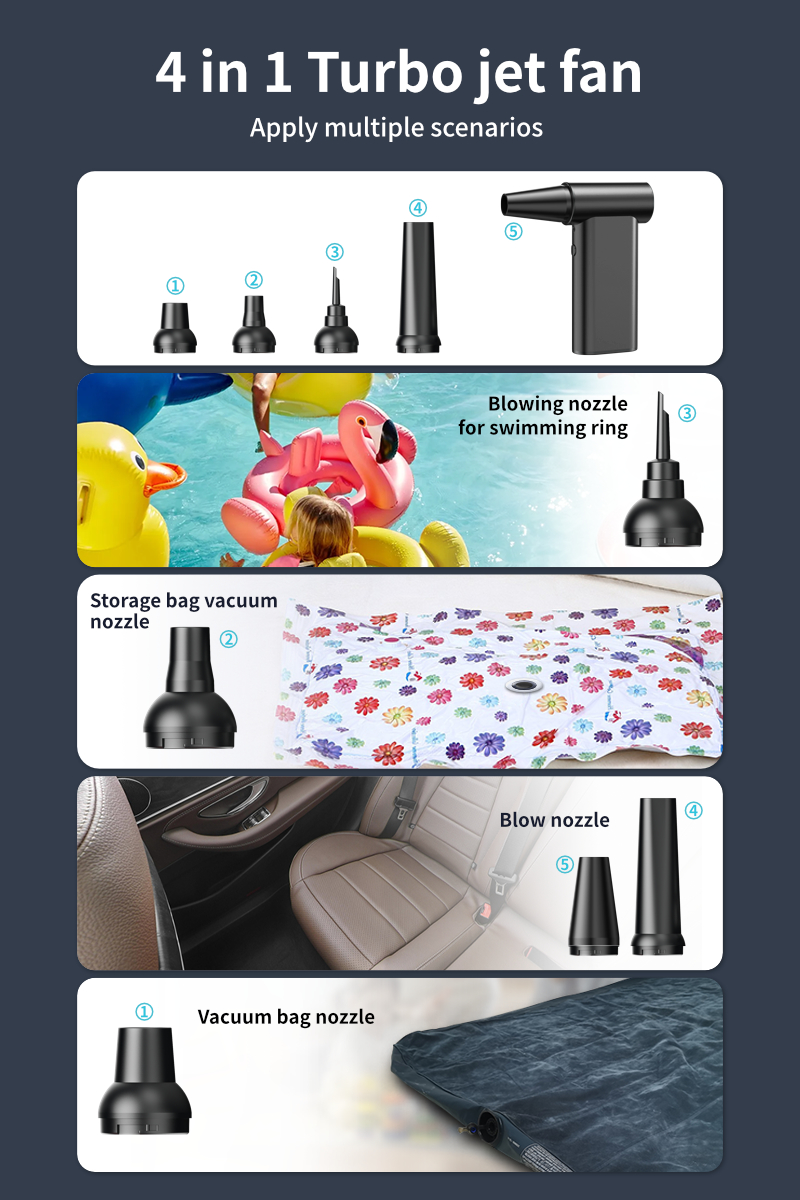 Kinzir VC57 2-in-1 Cordless Air Duster & Vacuum, 130,000 RPM Turbo Fan, 4-Speed Adjustable, Fast Charging, for Computer, Keyboard, Car, and Home Cleaning - Cordless Vacuum Cleaners - 14