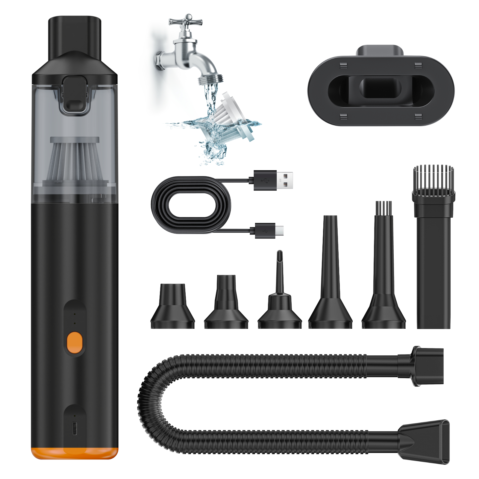 Kinzir VC28B Car Vacuum Portable Cordless Handheld Vacuum Cleaner 8-in-1 Mini Cordless Vacuum with 2 Suction Modes and 12000pa Suction Power Blowing & Inflating 2 Modes Handheld Vacuum for Car, Desk, Keyboards - Cordless Vacuum Cleaners - 19