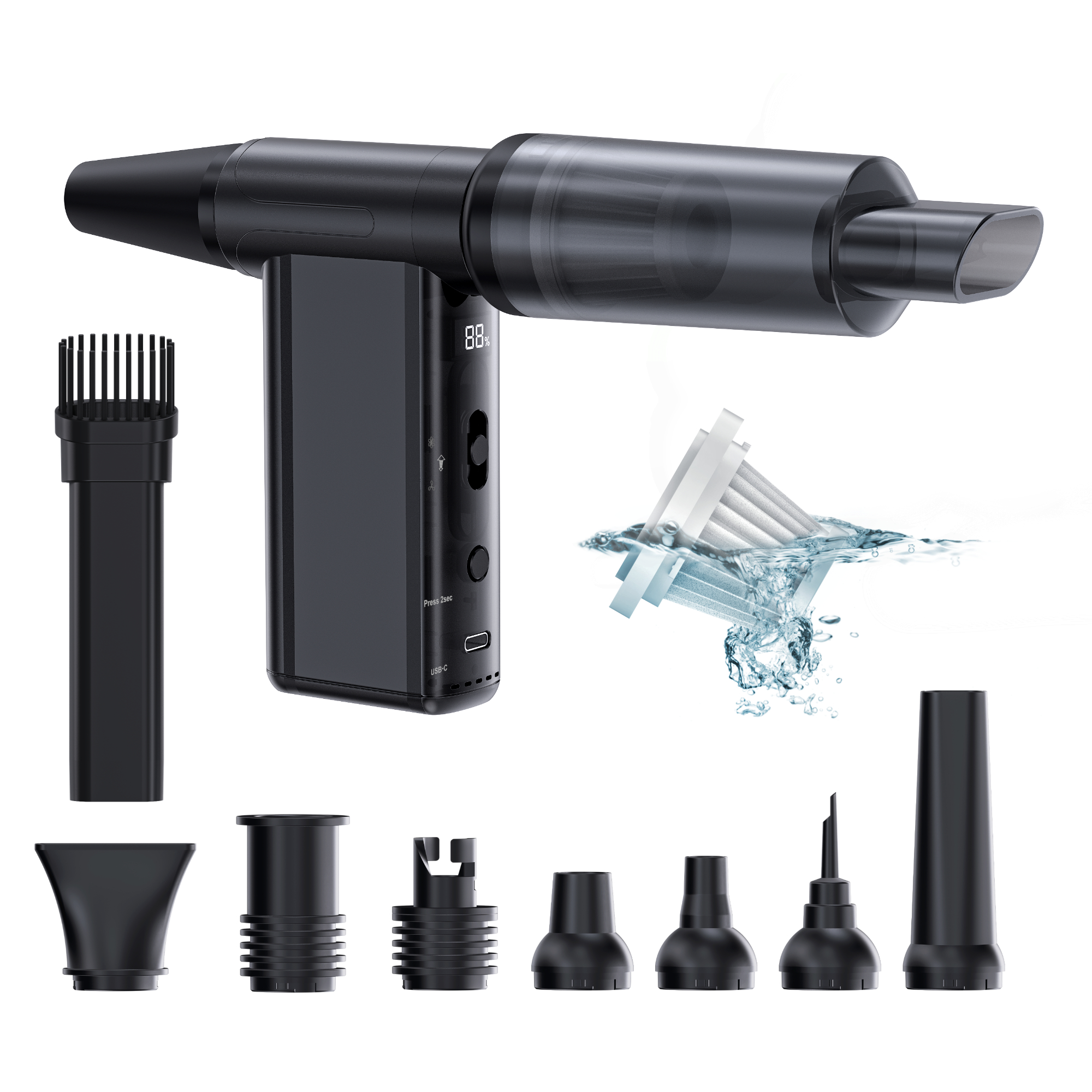 Kinzir Cordless Car Vacuum & Air Duster, 130,000 RPM Rechargeable, Handheld Blower for Cleaning