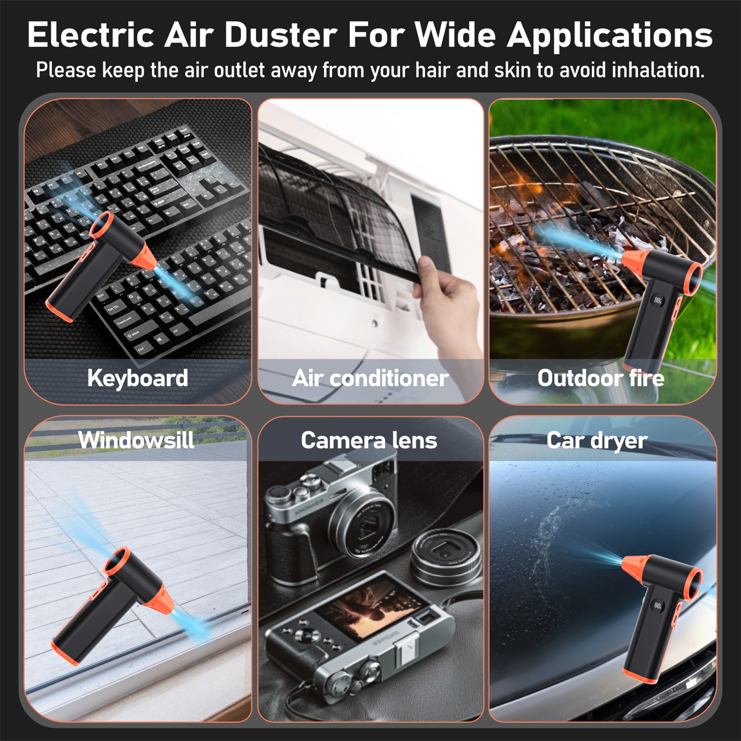 Kinzir 10000RPM Turbo Blower - Electric Air Duster, Portable Mini Compressed Air Can Replacement for Keyboard Cleaning, PC, Electronics, Dry Dusting