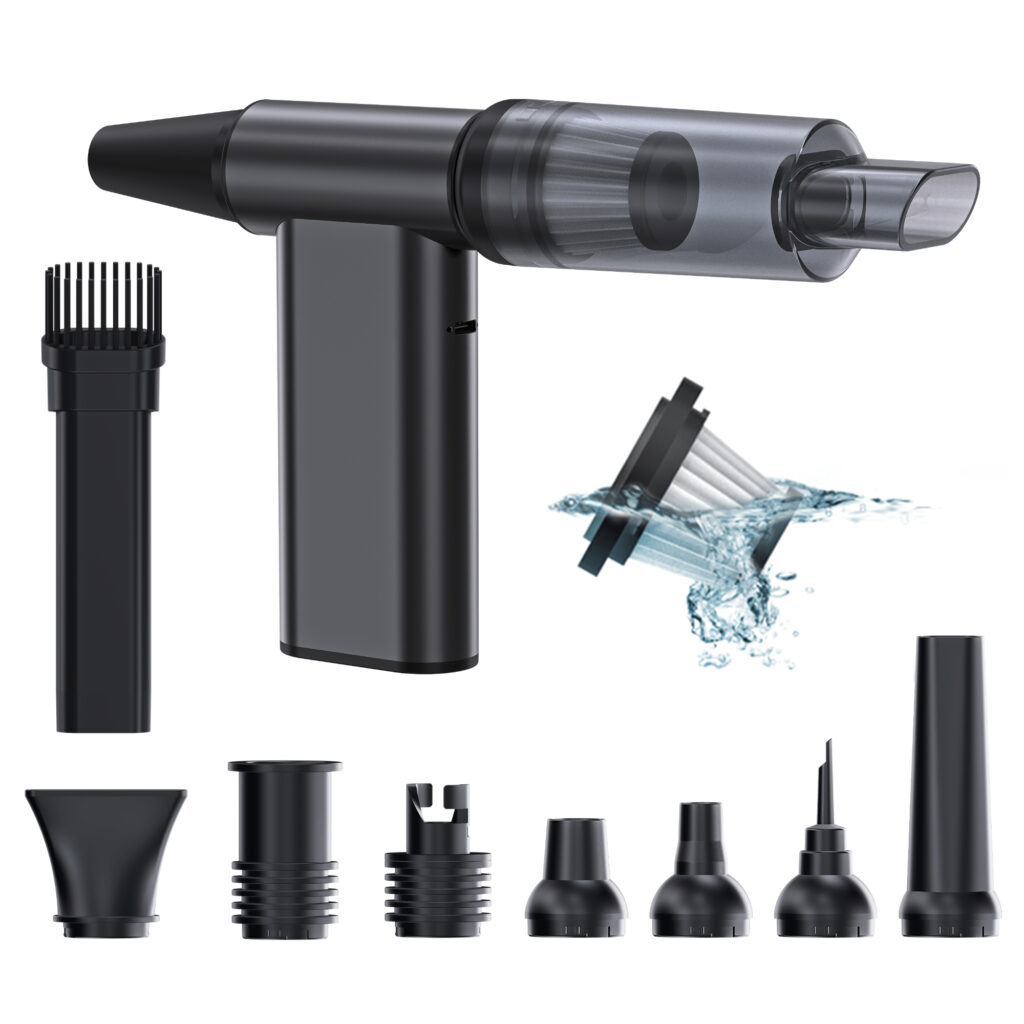 Kinzir VC57 2-in-1 Cordless Air Duster & Vacuum, 130,000 RPM Turbo Fan, 4-Speed Adjustable, Fast Charging, for Computer, Keyboard, Car, and Home Cleaning