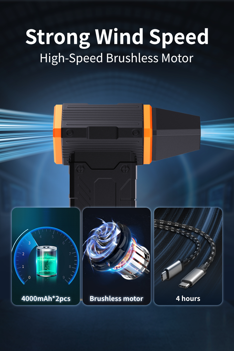 Kinzir AD50 Compressed Air Duster -Mini Blower Turbo Fan,130000RPM Cordless Electric air Duster for Keyboard PC Cleaning,No Canned,Jet Dry Blower Air Blower for Home and Car - Electric Air blowers - 6