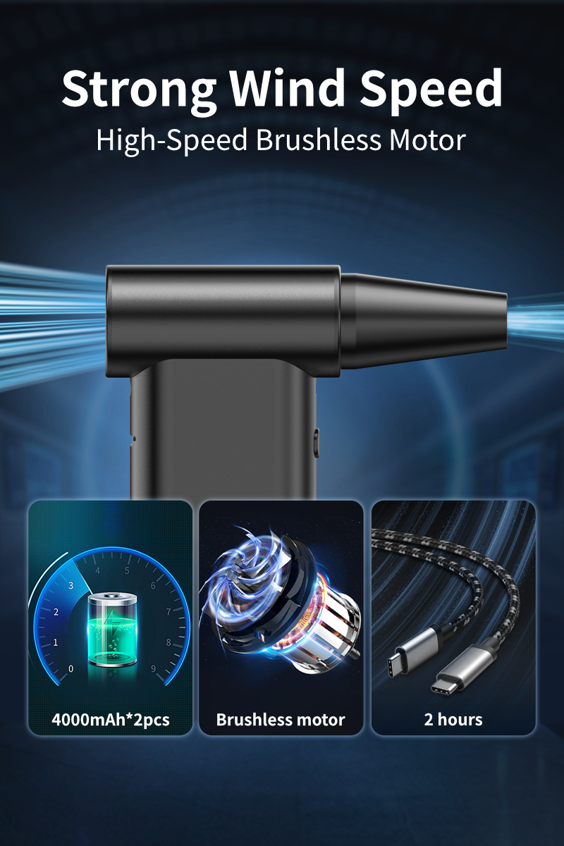 Kinzir VC57 2-in-1 Cordless Air Duster & Vacuum, 130,000 RPM Turbo Fan, 4-Speed Adjustable, Fast Charging, for Computer, Keyboard, Car, and Home Cleaning - Cordless Vacuum Cleaners - 10