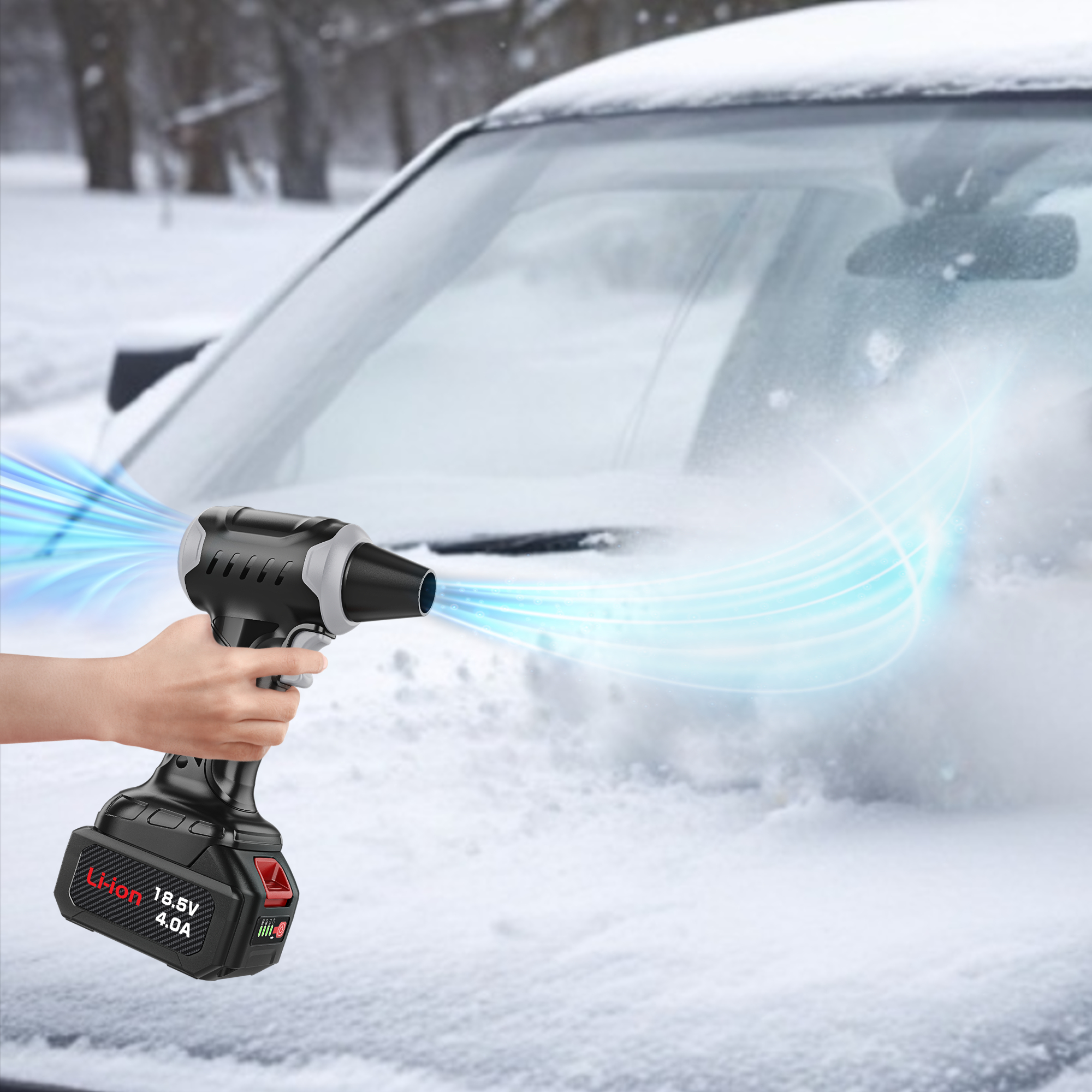 kinzir AD47 Lightweight Cordless Leaf Blower - 360g Wind Power for Car, Snow, Yard, Features Detachable Battery - Brushless Air Dusters - 1