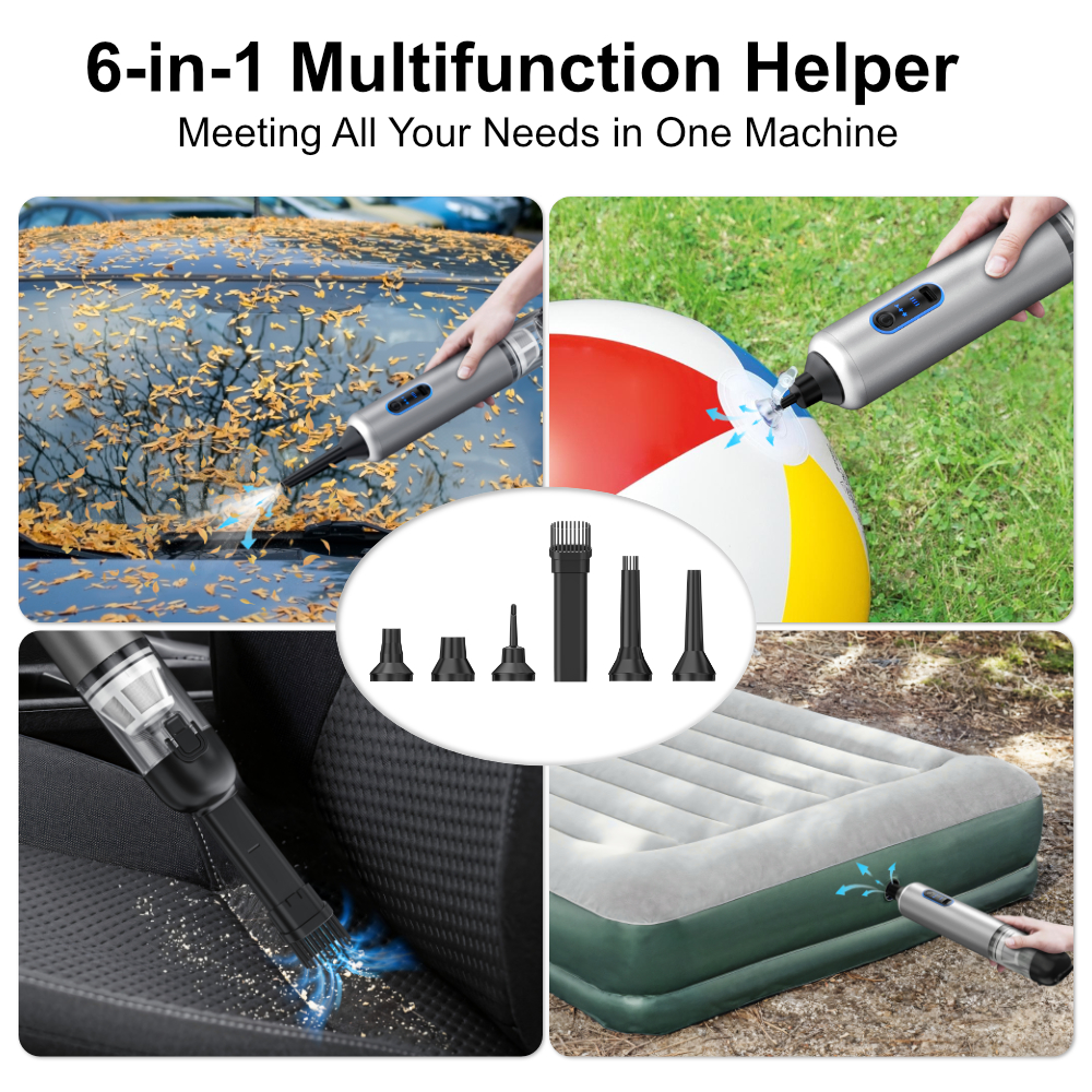 Kinzir VC22  Handheld Car Vacuum Cleaner, 20000Pa Vacuum Cleaner and Air Duster, 120W High Power Hand Held Vacuum and Multi-Nozzles for Car, Home, Office, Pet - Cordless Vacuum Cleaners - 8