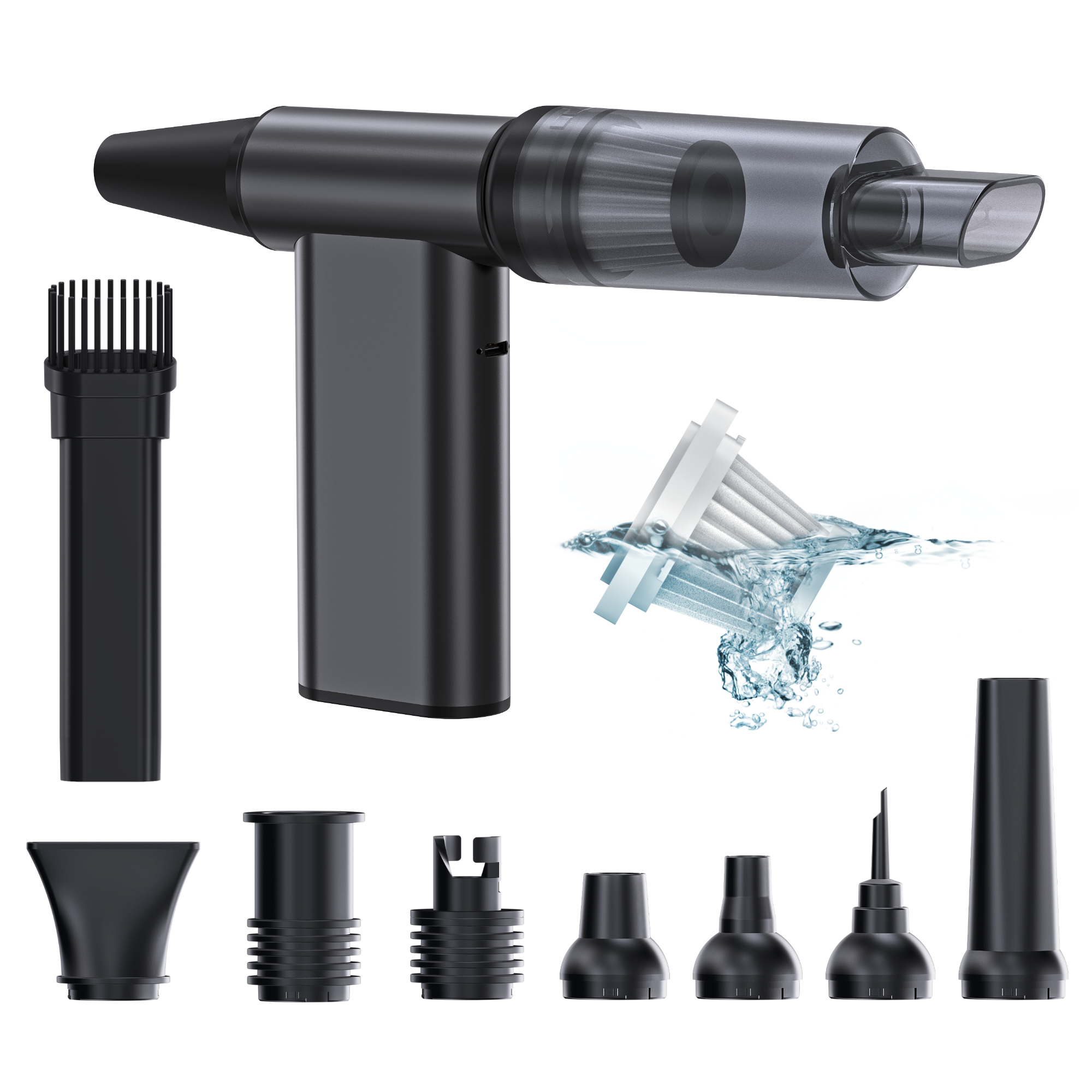 Kinzir VC57 2-in-1 Cordless Air Duster & Vacuum, 130,000 RPM Turbo Fan, 4-Speed Adjustable, Fast Charging, for Computer, Keyboard, Car, and Home Cleaning - Cordless Vacuum Cleaners - 1