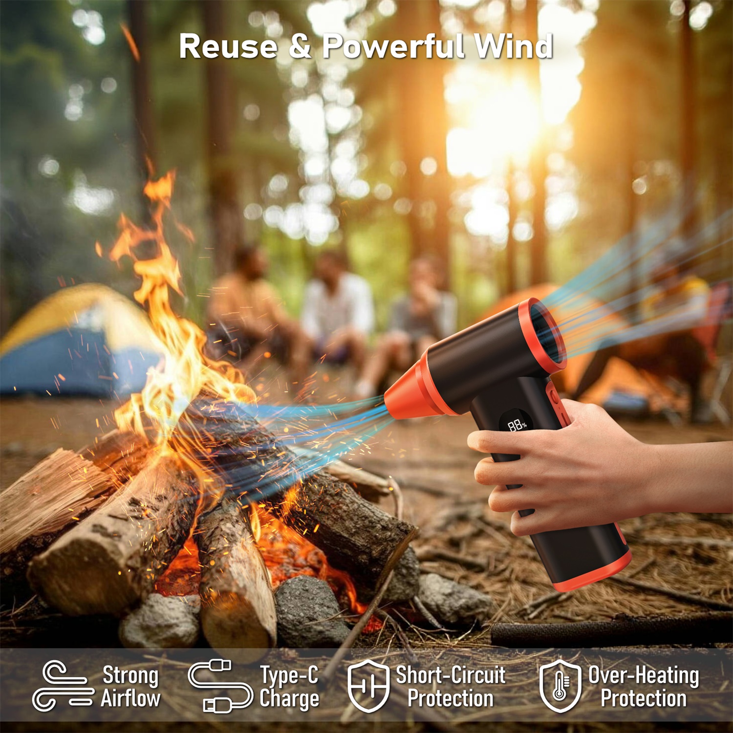 Kinzir 10000RPM Turbo Blower - Electric Air Duster, Portable Mini Compressed Air Can Replacement for Keyboard Cleaning, PC, Electronics, Dry Dusting - Brushless Air Dusters - 1