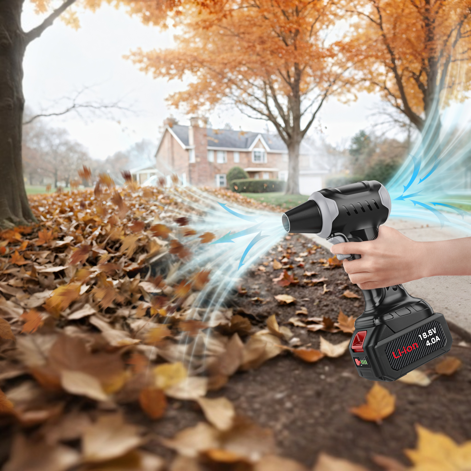 kinzir AD47 Lightweight Cordless Leaf Blower - 360g Wind Power for Car, Snow, Yard, Features Detachable Battery - Brushless Air Dusters - 2