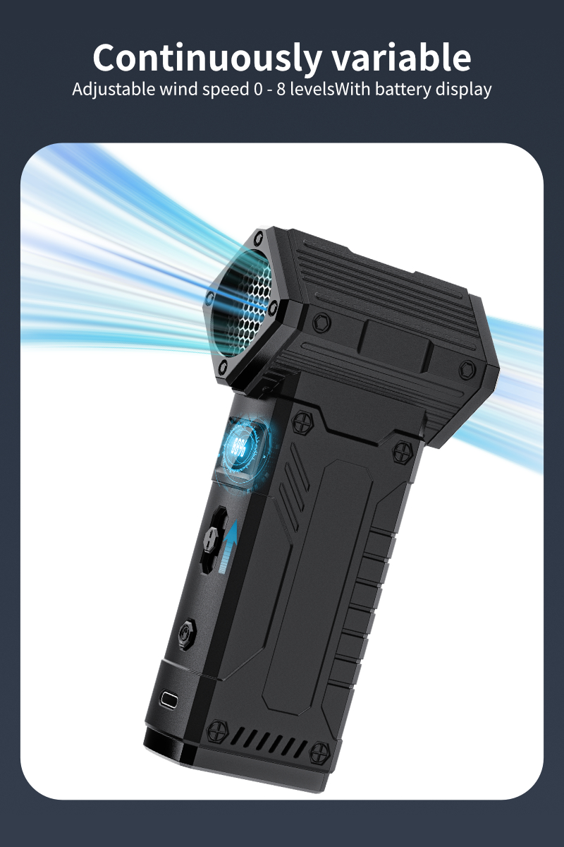 Kinzir 150W Turbo Blower/Vacuum with Type-C Fast Charging | 4000mAh Dual Batteries 150mins Runtime | 7.5Kpa Suction 8-Speed BLDC Motor - Electric Air blowers - 8