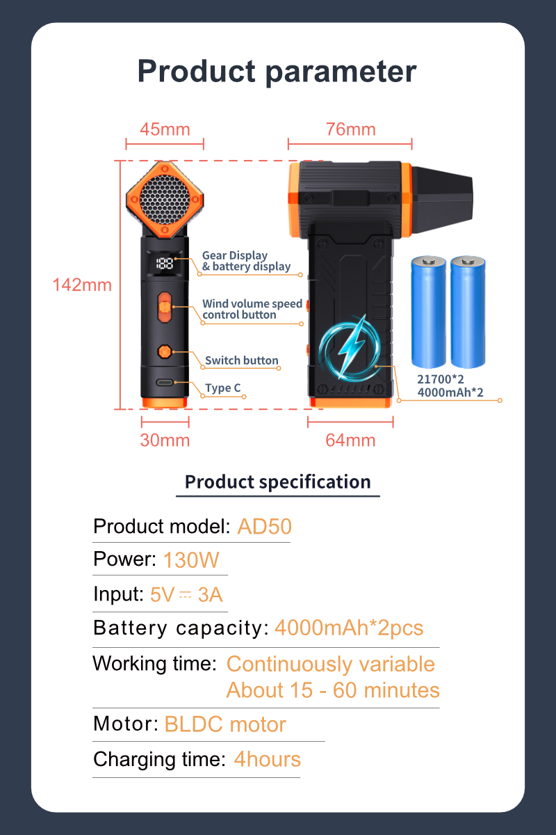 Kinzir AD50 Compressed Air Duster -Mini Blower Turbo Fan,130000RPM Cordless Electric air Duster for Keyboard PC Cleaning,No Canned,Jet Dry Blower Air Blower for Home and Car Kinzir AD50 Compressed Air Duster -Mini Blower Turbo Fan,130000RPM Cordless Electric air Duster for Keyboard PC Cleaning,No Canned,Jet Dry Blower Air Blower for Home and Car
