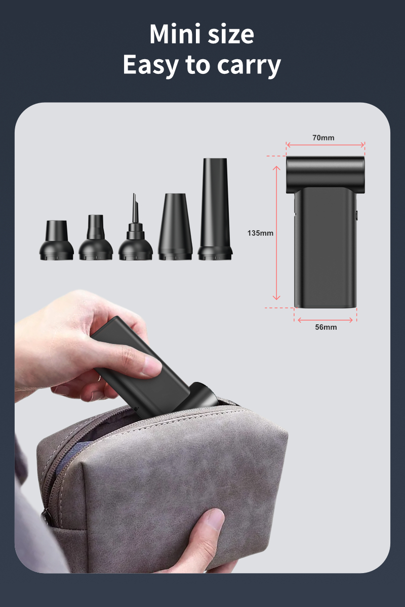 Kinzir VC57 2-in-1 Cordless Air Duster & Vacuum, 130,000 RPM Turbo Fan, 4-Speed Adjustable, Fast Charging, for Computer, Keyboard, Car, and Home Cleaning - Cordless Vacuum Cleaners - 13