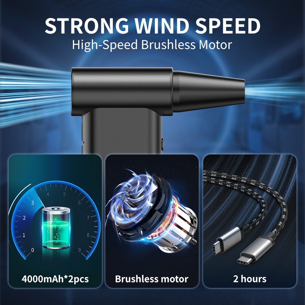 Kinzir VC57 2-in-1 Cordless Air Duster & Vacuum, 130,000 RPM Turbo Fan, 4-Speed Adjustable, Fast Charging, for Computer, Keyboard, Car, and Home Cleaning - Cordless Vacuum Cleaners - 3
