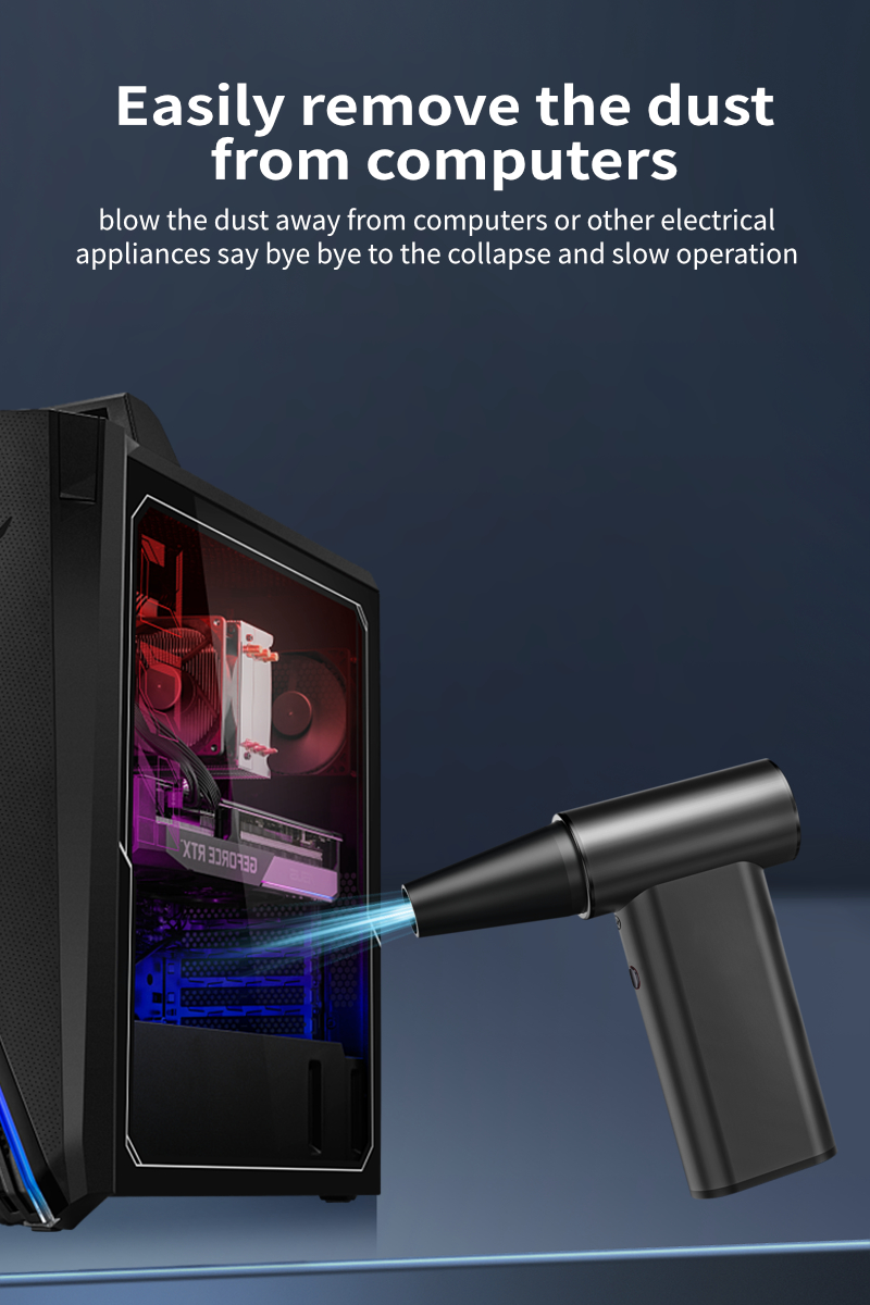 Kinzir VC57 2-in-1 Cordless Air Duster & Vacuum, 130,000 RPM Turbo Fan, 4-Speed Adjustable, Fast Charging, for Computer, Keyboard, Car, and Home Cleaning - Cordless Vacuum Cleaners - 9