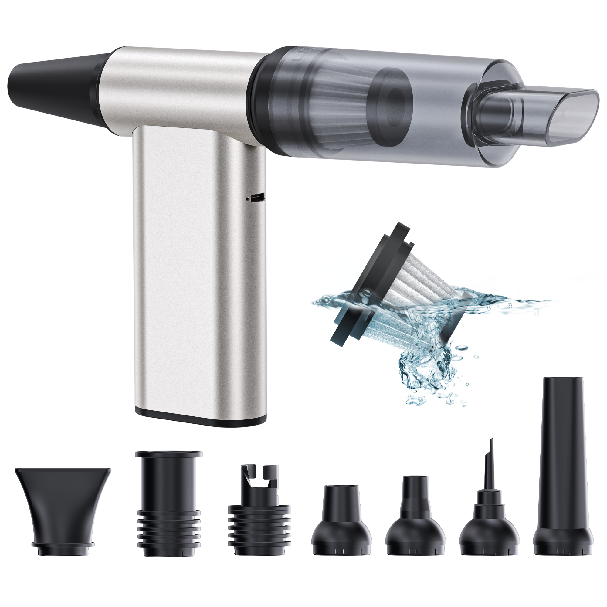 Kinzir VC57 2-in-1 Cordless Air Duster & Vacuum, 130,000 RPM Turbo Fan, 4-Speed Adjustable, Fast Charging, for Computer, Keyboard, Car, and Home Cleaning - Cordless Vacuum Cleaners - 15