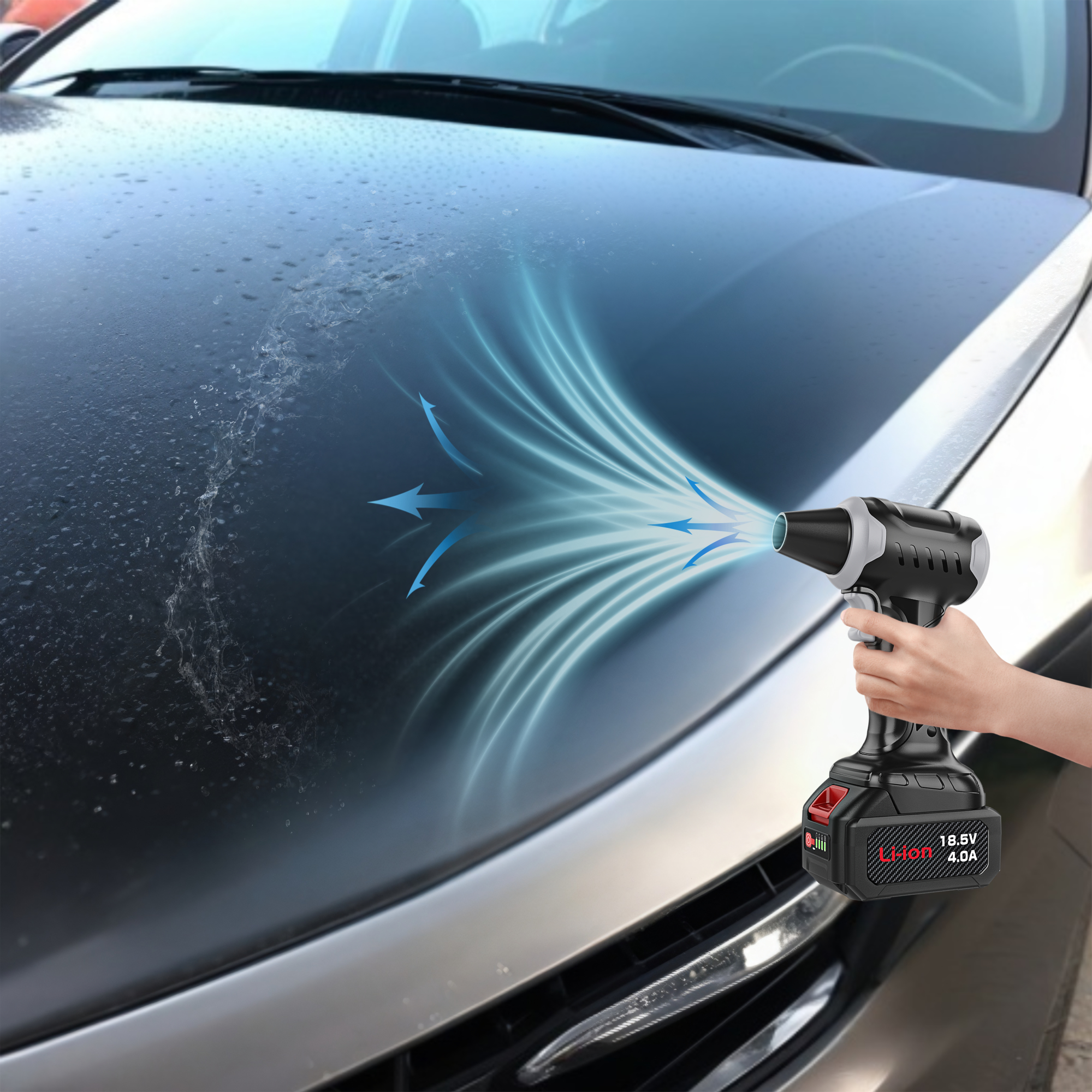 kinzir AD47 Lightweight Cordless Leaf Blower - 360g Wind Power for Car, Snow, Yard, Features Detachable Battery - Brushless Air Dusters - 3