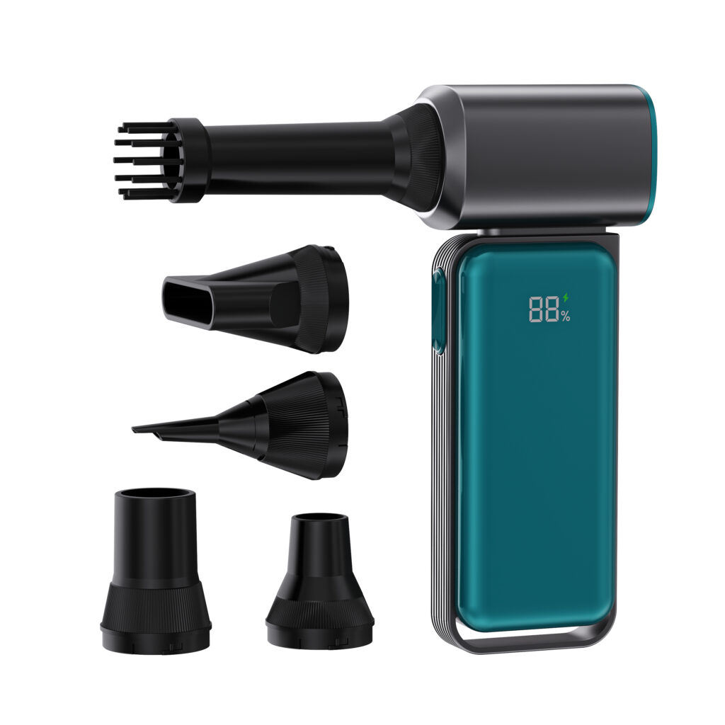 Kinzir AD55 12-Speed Turbo Electric Air Duster, 170W Max 130000RPM Rechargeable Blower with 5 Nozzles for Keyboard, PC, Computer, Car, Home & Outdoor Use