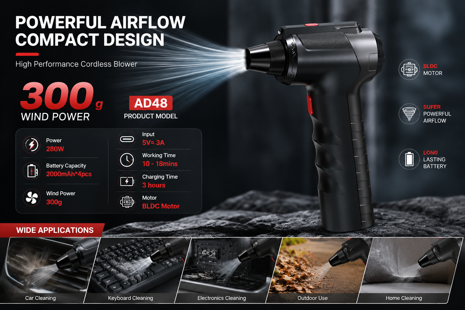 AD48 High Performance Cordless Blower – Compact Size, Powerful Airflow